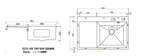 Мойка кухонная Arfeka Eco AR 780*500 R black PVD NANO
