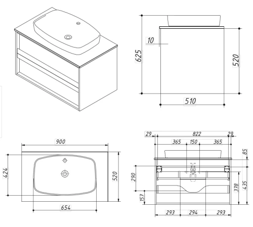 Тумба подвесная Caprigo Baltic 90 BAL90-2873