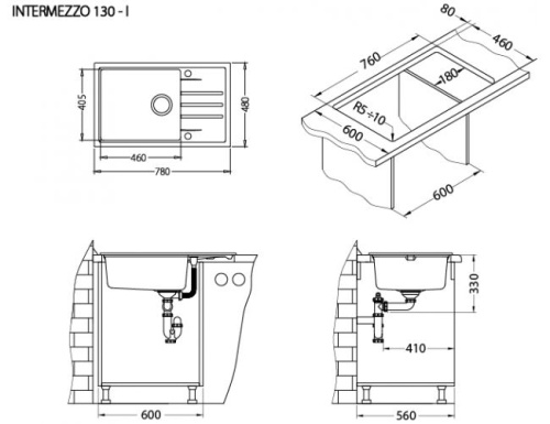 Мойка для кухни Alveus INTERMEZZO 130 Granital BEIGE- G55 780x480x200 1117048