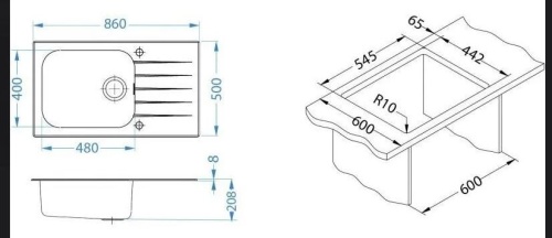 Мойка для кухни Alveus GLASSIX UP 40 RAL9005-90 (белый цвет) 860x500 1123644