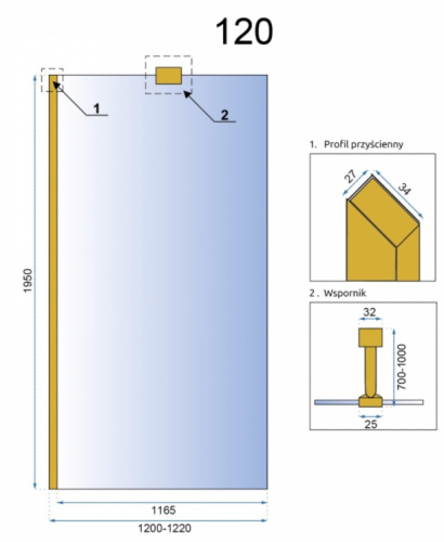 Душевая стенка Rea Aero Gold 120x195 K8443