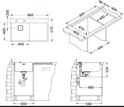 Мойка для кухни Alveus STYLUX 50 L BRS-90 860x510 левая 1084293