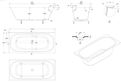 Ванна акриловая Vincea VBT-710-1700
