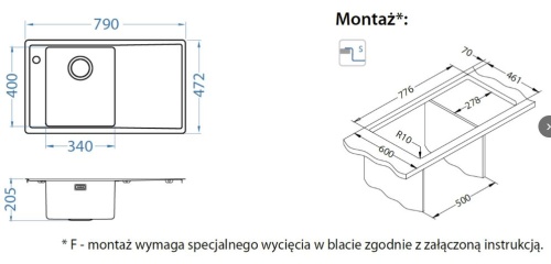 Мойка для кухни Alveus STRICTO 10R new KMB 790x472 правая 1149532