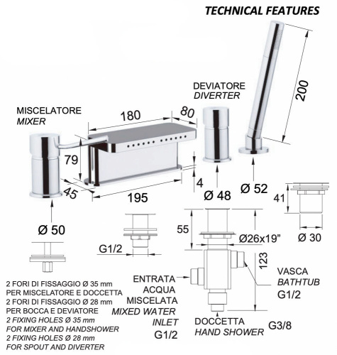Смеситель для ванны Remer Minimal N06317MM
