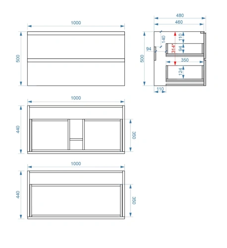 Тумба подвесная Vela Мира 100П под столешницу TU27114
