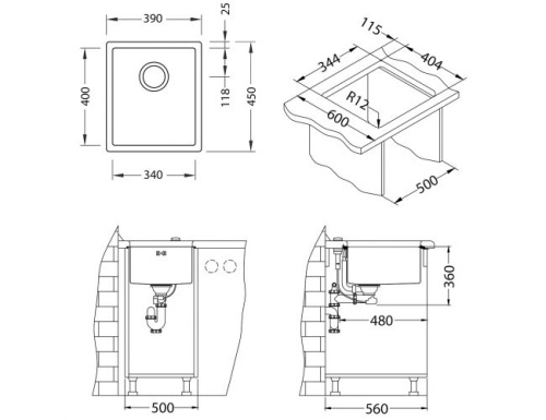 Мойка для кухни Alveus KARAT 20 черный  860x500 левая 1102772