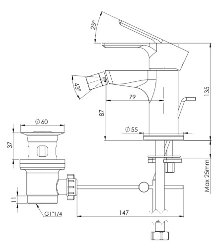 Смеситель для биде Mariani Kali A00493KL12