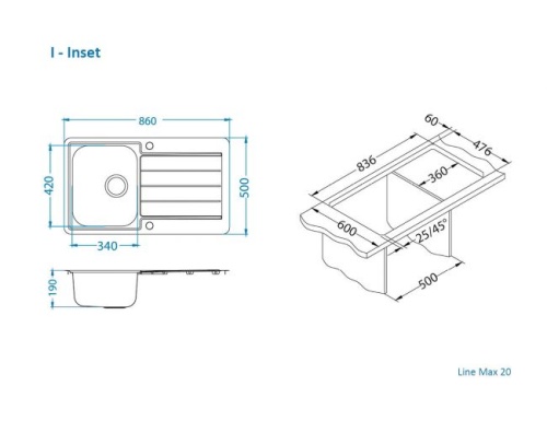 Мойка для кухни Alveus LINE MAX 20 SAT-90 860x500 1144640