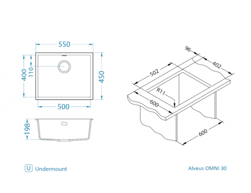 Мойка для кухни Alveus OMNI 30 Granital DEEP BLACK-G90 550x450x198 1150056