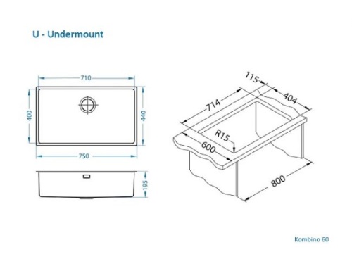 Мойка для кухни Alveus KOMBINO 60 SAT-90 750x440x195 1142615