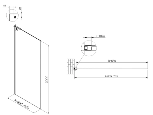 Душевая стенка Vincea Walk-In VSW-7HA700CLB