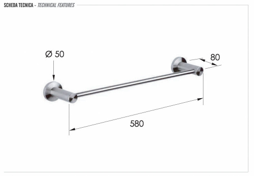 Полотенцедержатель 60 см Remer Minimal INOX Mi30INOXCR, нержавеющая сталь
