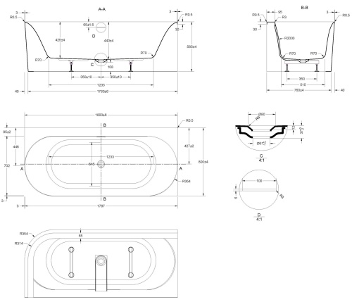 Ванна акриловая Vincea VBT-704-1800-L