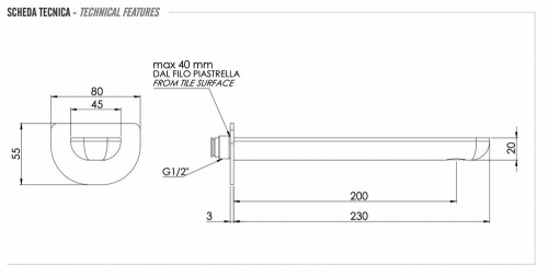Излив настенный 23 см Remer Infinity 91ILBG, золото брашированное