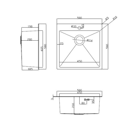 Мойка кухонная Arfeka Eco AR 500*500 black PVD NANO decor millet grains