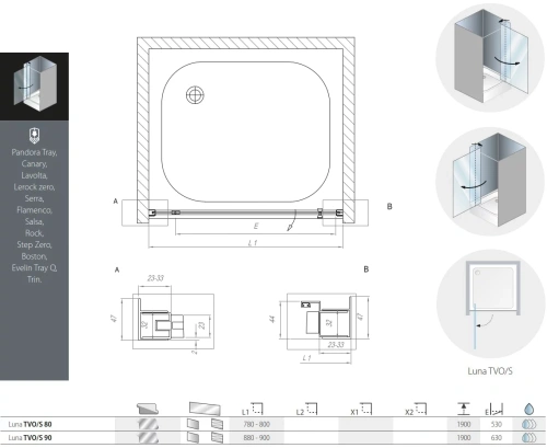 Душевая дверь Kolpa-San Luna TVO/S 80 silver transparent 534190