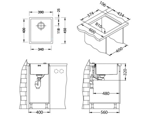 Мойка для кухни Alveus KARAT 20 черный  860x500 левая 1102772