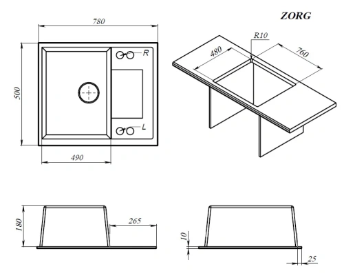 Мойка кухонная Zorg Dello 78 черный опал