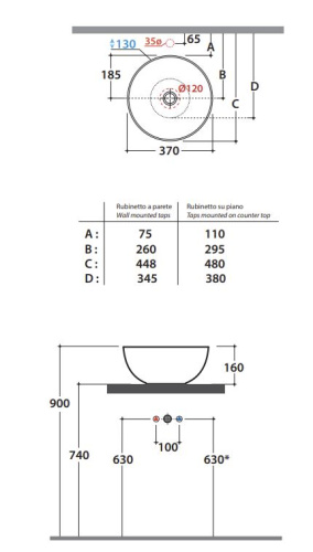 Умывальник Globo T-edge B6T37BI