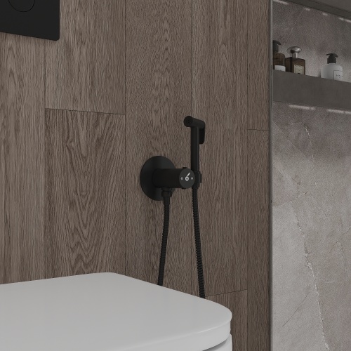 Гигиенический душ с термостатом со смесителем Oliveeka OL-829909+88239017-MB, черный матовый
