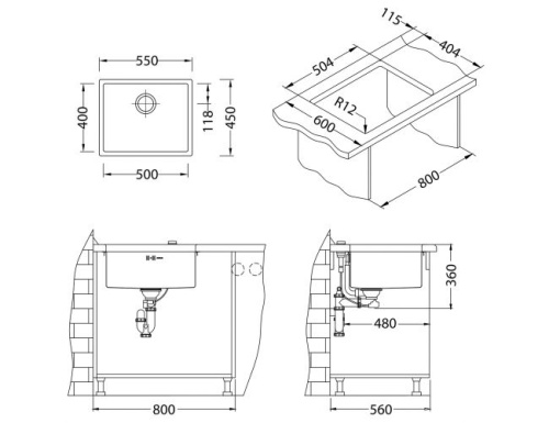 Мойка для кухни Alveus QUADRIX 50 NEW BRS-90 550x450x199 1153733