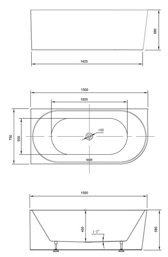 Ванна акриловая Vincea VBT-402-1500L