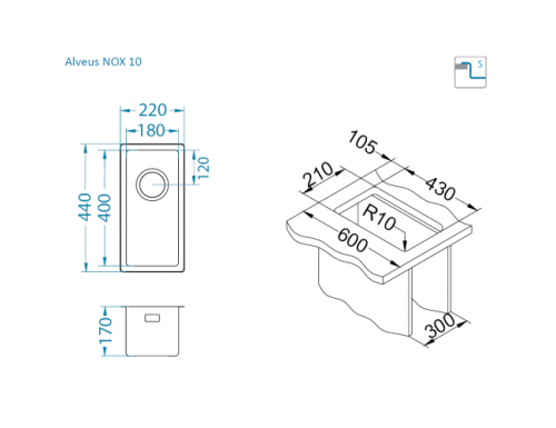 Мойка для кухни Alveus NOX 10 BRS 220x440x170 1149919