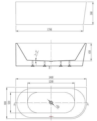 Ванна акриловая Vincea VBT-402-1800L