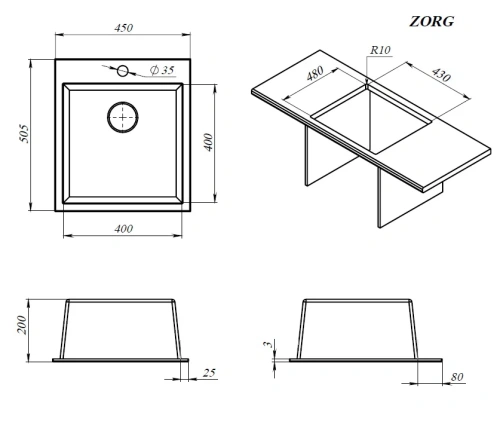 Мойка кухонная Zorg ZRN 5045 premium PVD Gunblack