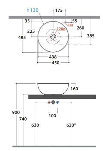 Умывальник Globo T-edge B6T45BI