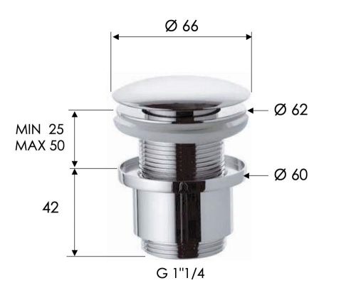 Донный клапан без перелива 1”1/4 Remer 904CC2114XV, сталь