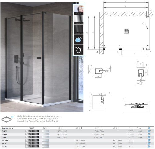Душевая дверь Kolpa-San Andromeda D 160 black transparent 516650