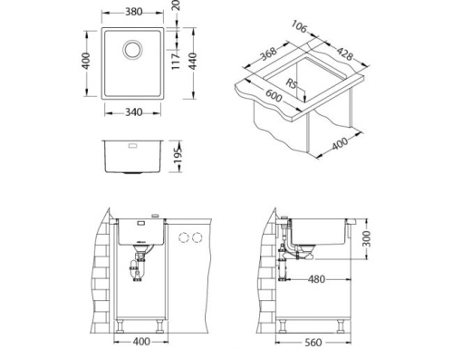 Мойка для кухни Alveus KOMBINO 20 KMB 90 FI 380x440 F/S 1118878