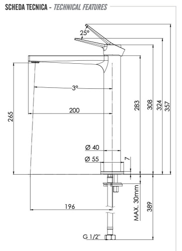 Смеситель для раковины Remer Slash SL11LNO, черный матовый