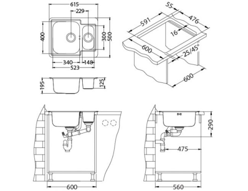 Мойка для кухни Alveus LINE MAXIM 50 SAT-90 610x500 1089612