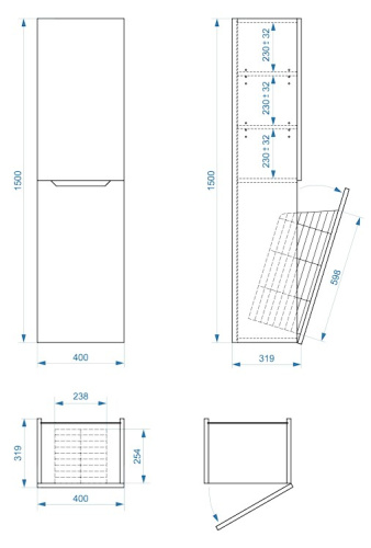 Пенал подвесной Vela Верона 40ПБК (бельевая корзина) петли правые RS623480