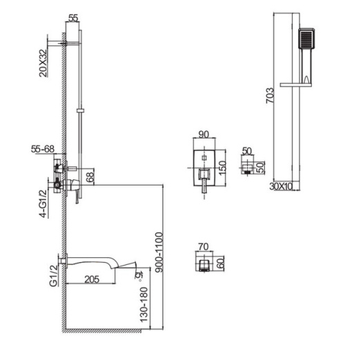 Смеситель для ванны Caprigo Diamante 50-210-ORO