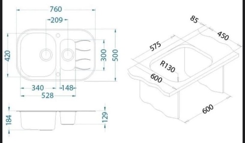 Мойка для кухни Alveus WAVE UP 30 белый 760x500 1123816