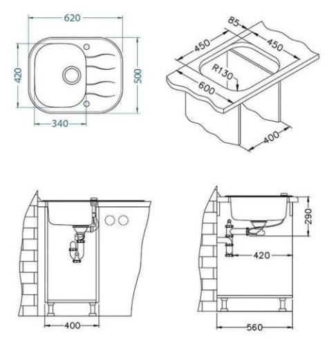 Мойка для кухни Alveus WAVE UP 10 белый 620x500 1123810