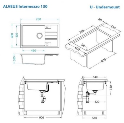 Мойка для кухни Alveus INTERMEZZO 130 Granital DEEP BLACK-G90 780x480x200 1149117