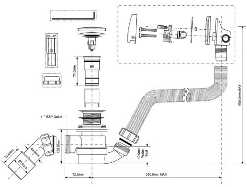 Сифон для ванны McAlpine HCN2600CC-15MM