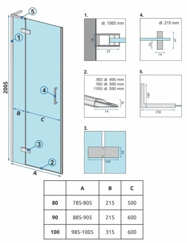 Душевая дверь Rea Hugo Gold brush 80 K8410