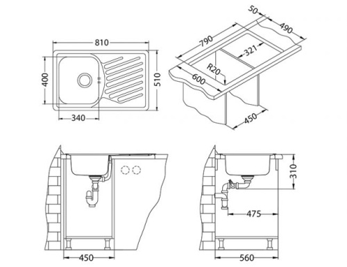 Мойка для кухни Alveus ELEGANT 30 SAT 90 FI 810x510 1126348