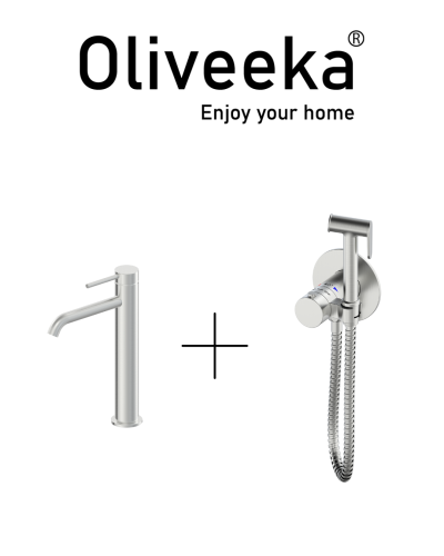 Гигиенический душ с термостатом со смесителем Oliveeka OL-829909+88239017-BN, никель матовый