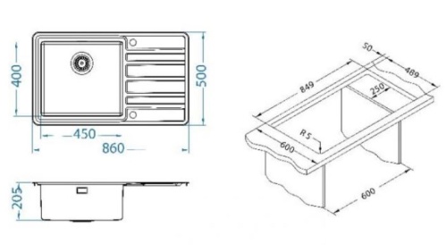 Мойка для кухни Alveus RANDO 50R UP SAT-90 FS 860x500 1136610