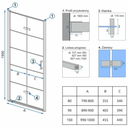 Душевая дверь Rea Molier Chrome 90 K8539