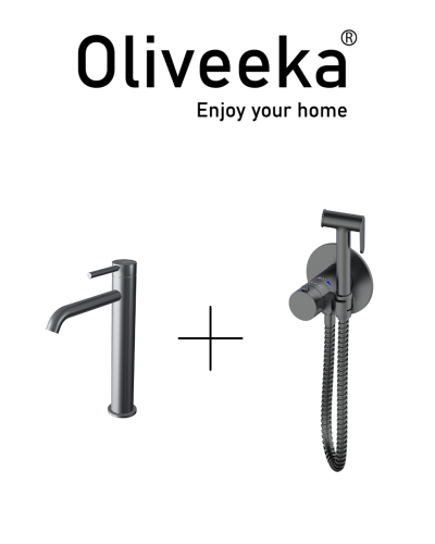 Гигиенический душ с термостатом со смесителем Oliveeka OL-829909+88239017-BGM, мат.оружейный металл