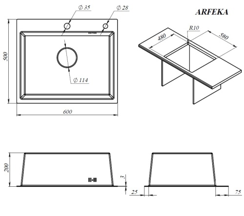 Мойка кухонная Arfeka Eco AR 600*500 gold PVD NANO