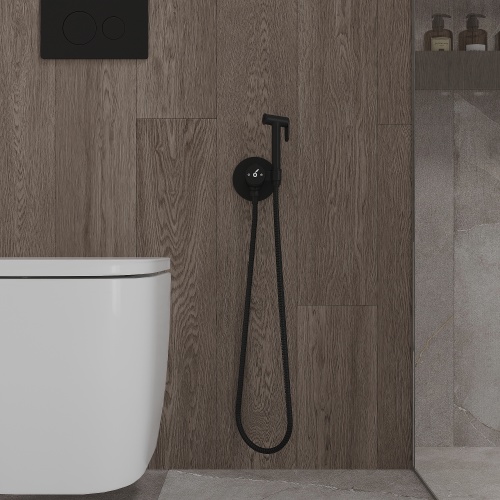 Гигиенический душ с термостатом со смесителем Oliveeka OL-829909+88239017-MB, черный матовый